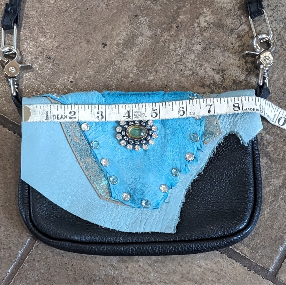 Vintage Avant Garde Stagecoach Western  Leather Crossbody Bag Turquoise & Black - Picture 12 of 14